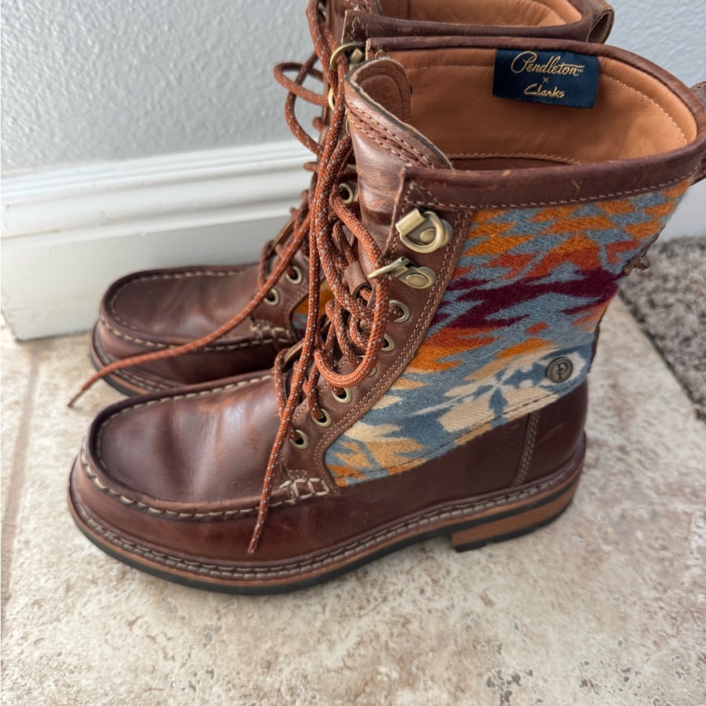 Pendleton Brown Leather Boots with Multicolor Pattern